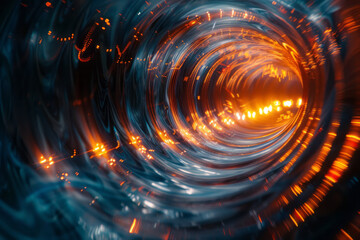 Poster - Illustration of a lens generating swirling, spiraling light patterns that create a sense of dynamic movement,