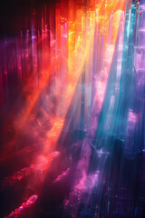 Wall Mural - Artistic depiction of a lens emitting beams of light that create a cascade of moving, overlapping shapes,