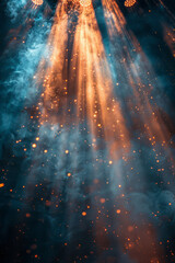 Poster - Artistic depiction of a lens emitting beams of light that create a cascade of moving, overlapping shapes,