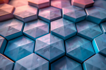 Poster - minimalist isometric pattern featuring interlocking hexagons in muted pastel colors,