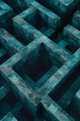 Poster - minimalist isometric design with staggered rectangles forming a maze-like pattern,
