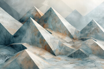 Poster - abstract isometric background with layered pyramids in neutral tones,