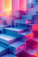 Poster - minimalist isometric design featuring floating parallelograms in a gradient of colors,