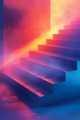 Poster - minimalist isometric design featuring floating parallelograms in a gradient of colors,
