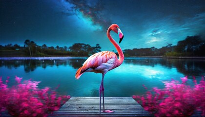 Canvas Print - flamingo in water