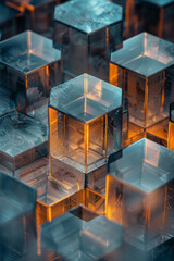 Poster - Abstract isometric background with layered hexagonal prisms in earthy tones,