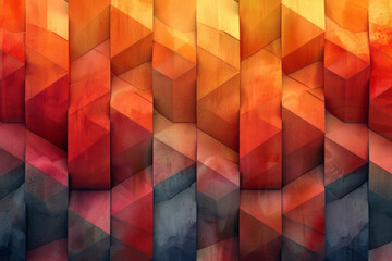 Poster - Seamless isometric pattern of staggered trapezoids in a gradient of warm colors,