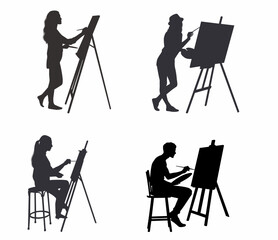 artist painting on canvas silhouette. 