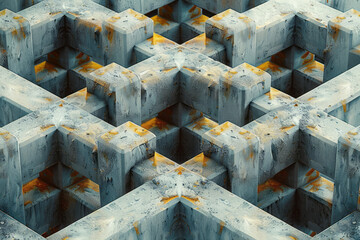 Poster - Abstract isometric background with staggered pentagons forming a complex geometric pattern,