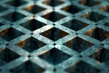 Poster - Abstract isometric background with staggered pentagons forming a complex geometric pattern,