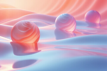 Poster - Minimalist isometric design featuring floating orbs in a gradient of colors,