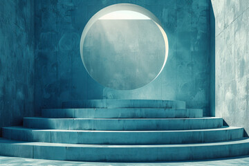 Poster - Minimalist isometric design with stepped circles forming an optical illusion,