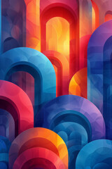 Poster - Minimalist isometric design featuring alternating circular arcs in cool, calming colors,