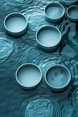 Poster - Minimalist isometric design featuring alternating circular arcs in cool, calming colors,