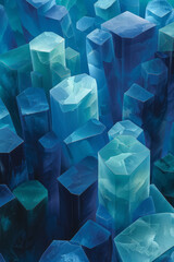 Poster - Seamless isometric pattern of cascading rhombus shapes in shades of blue and green,