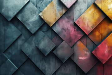 Poster - Abstract isometric background with layered rhombuses in neutral tones,
