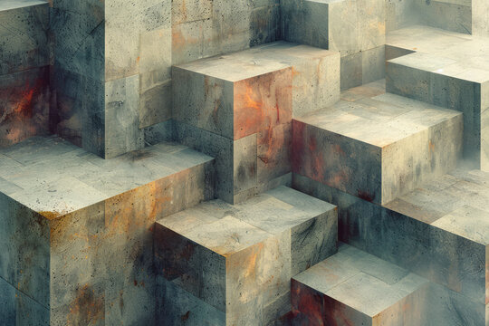 Abstract isometric background with layered rhombuses in neutral tones,