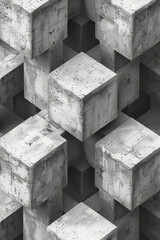 Poster - Abstract isometric background with tessellating rhombuses in monochrome shades,