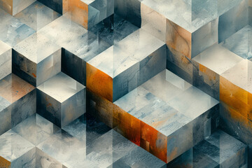 Poster - Abstract isometric background featuring floating rhombuses in neutral shades,