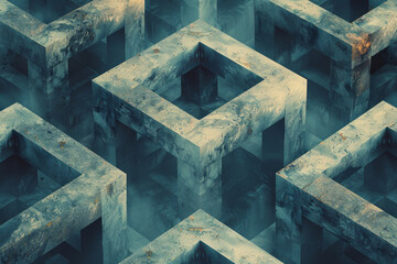 Poster - Seamless isometric pattern of layered rhombuses creating a stepped, 3D effect,
