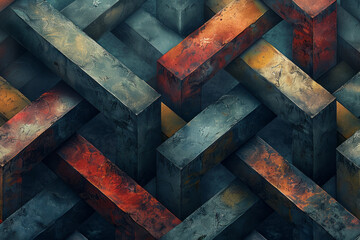 Poster - Seamless isometric pattern of layered rhombuses creating a stepped, 3D effect,