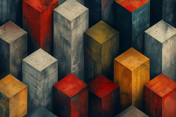 Poster - Minimalist isometric design with tessellating rhombuses in a subtle color palette,