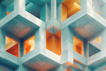 Poster - Minimalist isometric design with tessellating rhombuses in a subtle color palette,