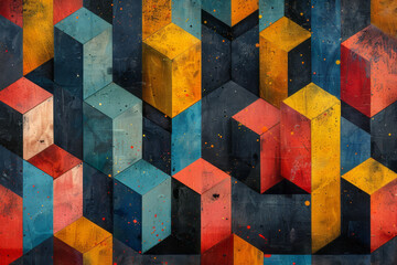 Wall Mural - Abstract isometric background with staggered rhombuses forming a complex geometric pattern,