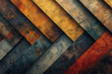Poster - Abstract isometric background with layered straight lines in earthy tones,