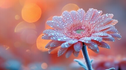Wall Mural -   A close-up photo of a vibrant pink flower with droplets of water on it and a soft hazy background