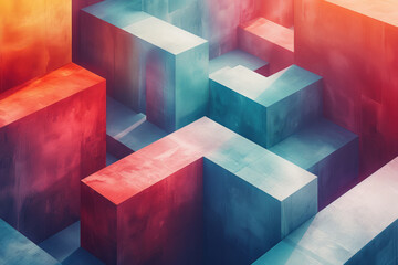 Wall Mural - Minimalist isometric design with tessellating horizontal lines in a subtle color palette,