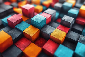 Poster - Abstract isometric background with overlapping cubes creating a 3D effect,
