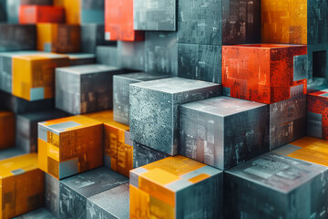 Poster - Abstract isometric background with overlapping cubes creating a 3D effect,