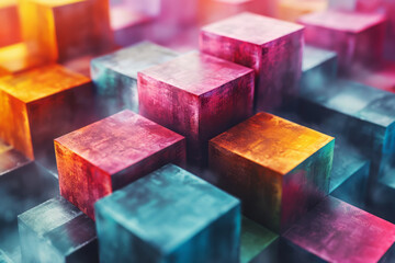 Poster - Abstract isometric background with overlapping cubes creating a 3D effect,