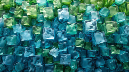Poster - seamless isometric pattern of cascading cube shapes in shades of blue and green,
