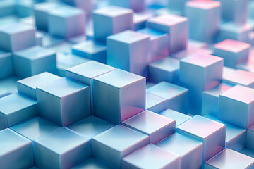 Poster - Minimalist isometric design with staggered cubes forming a ripple effect,