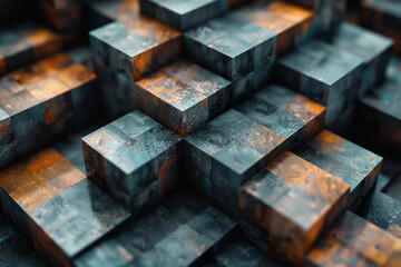 Poster - Abstract isometric background with layered cubes in neutral tones,