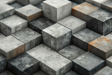Poster - Abstract isometric background with layered cubes in neutral tones,