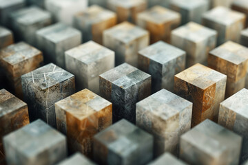 Poster - Abstract isometric background with layered cubes in neutral tones,