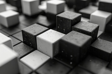 Poster - Abstract isometric background with tessellating cubes in monochrome shades,