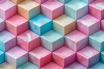 Poster - Seamless isometric pattern of interconnected cubes in soft pastel colors,
