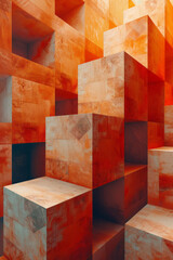 Poster - Minimalist isometric design with stepped cubes forming an optical illusion,