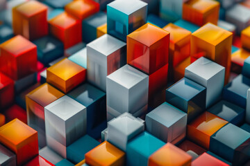 Wall Mural - Seamless isometric pattern of floating cubes creating a dynamic, 3D effect,