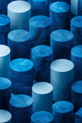 Aufkleber - Isometric abstract seamless pattern of blue and white cylindrical shapes arranged in a grid,