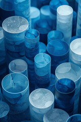 Aufkleber - Isometric abstract seamless pattern of blue and white cylindrical shapes arranged in a grid,
