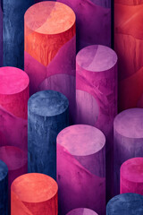 Aufkleber - Abstract seamless pattern with pink and purple cylinders, creating a playful isometric design,