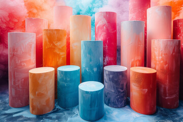 Aufkleber - Soft pastel cylinders in isometric view forming a seamless background pattern,