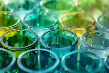 Poster - Isometric pattern of translucent cylinders with gradient shades of green and blue,