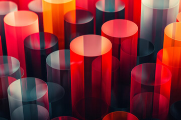 Aufkleber - Isometric pattern of glossy red and orange cylinders in a seamless abstract design,