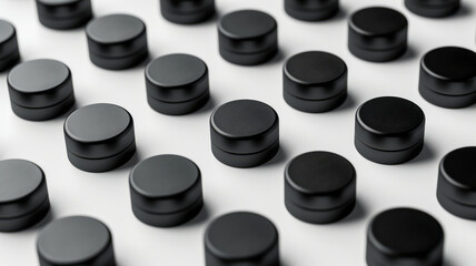 Aufkleber - Minimalist isometric seamless pattern of matte black cylinders on a white background,